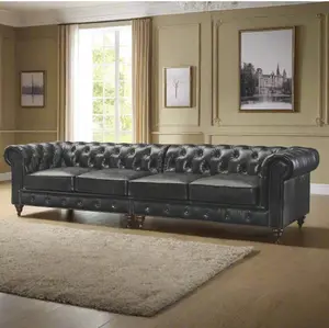 Century Chesterfield Sofa - Slate Leather - 118"