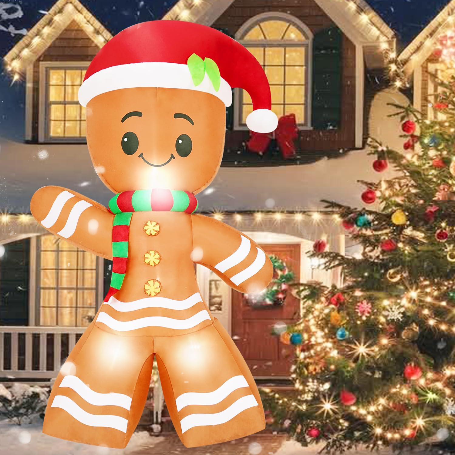 8 Ft Christmas Inflatable Gingerbread Man Decoration Outdoor with LED Lights，Funny Gingerbread Christmas Blow Up Yard Decoration for Lawn Garden Patio Holiday Party Decor