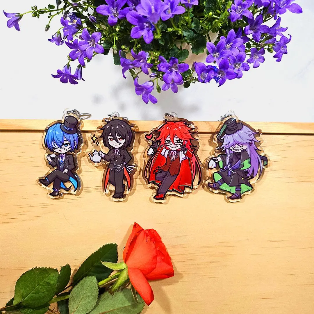 Black Butler Keychains - Ciel, Sebastian, Undertaker, Grell - Kawaii Keyrings Birthday Gifts – Cute Acrylic Keychain Charms, Perfect Gift for Fans & Collectors