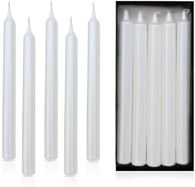 Axiom 10-Inch Durable Paraffin Straight Candle Sticks, Pearl White Home & Event Decoration Candles (Pack of 10)