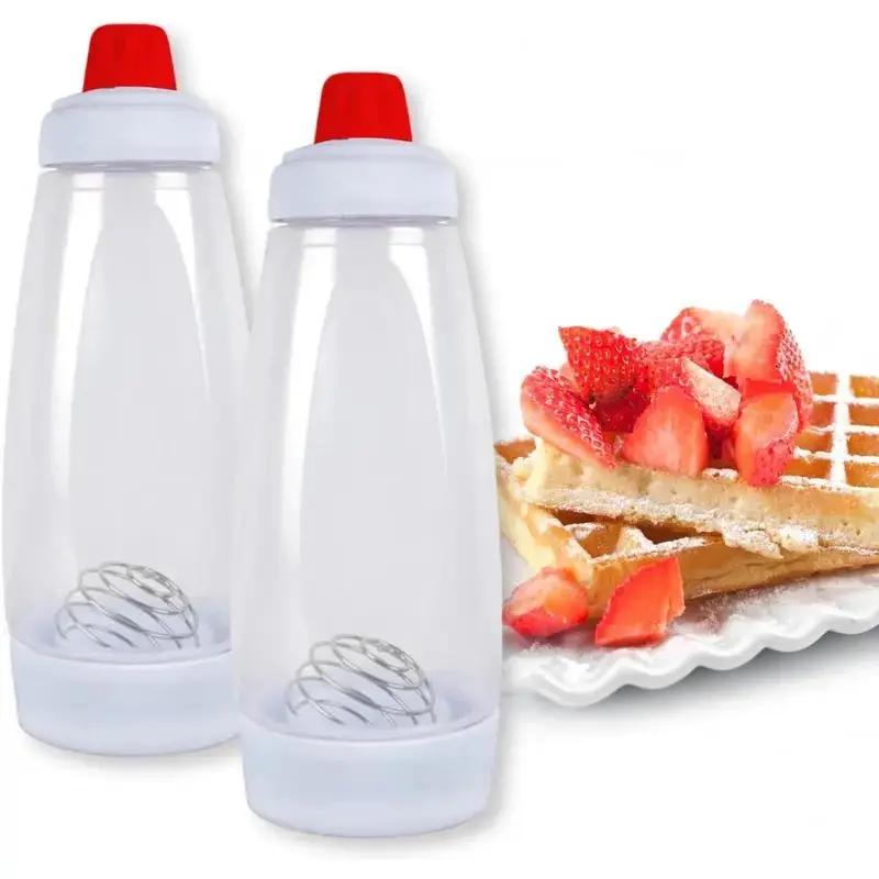 Pancake Batter Dispenser Bottle, 1 Count Pancake Mix Dispenser Bottle with Stirring Ball, Kitchen Batter Squeezer Bottle with Graduated Lines and Sturdy Base,Baking Utensils for Pancake, Cupcake, Waffle, Cake