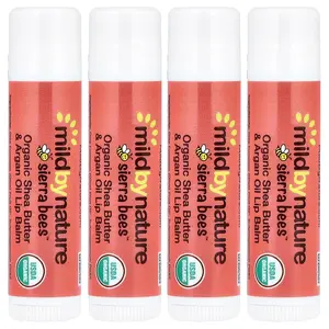 Mild By Nature Sierra Bees™, Organic Lip Balms, Shea Butter & Argan Oil, 4 Pack, 0.15 oz (4.25 g) Each