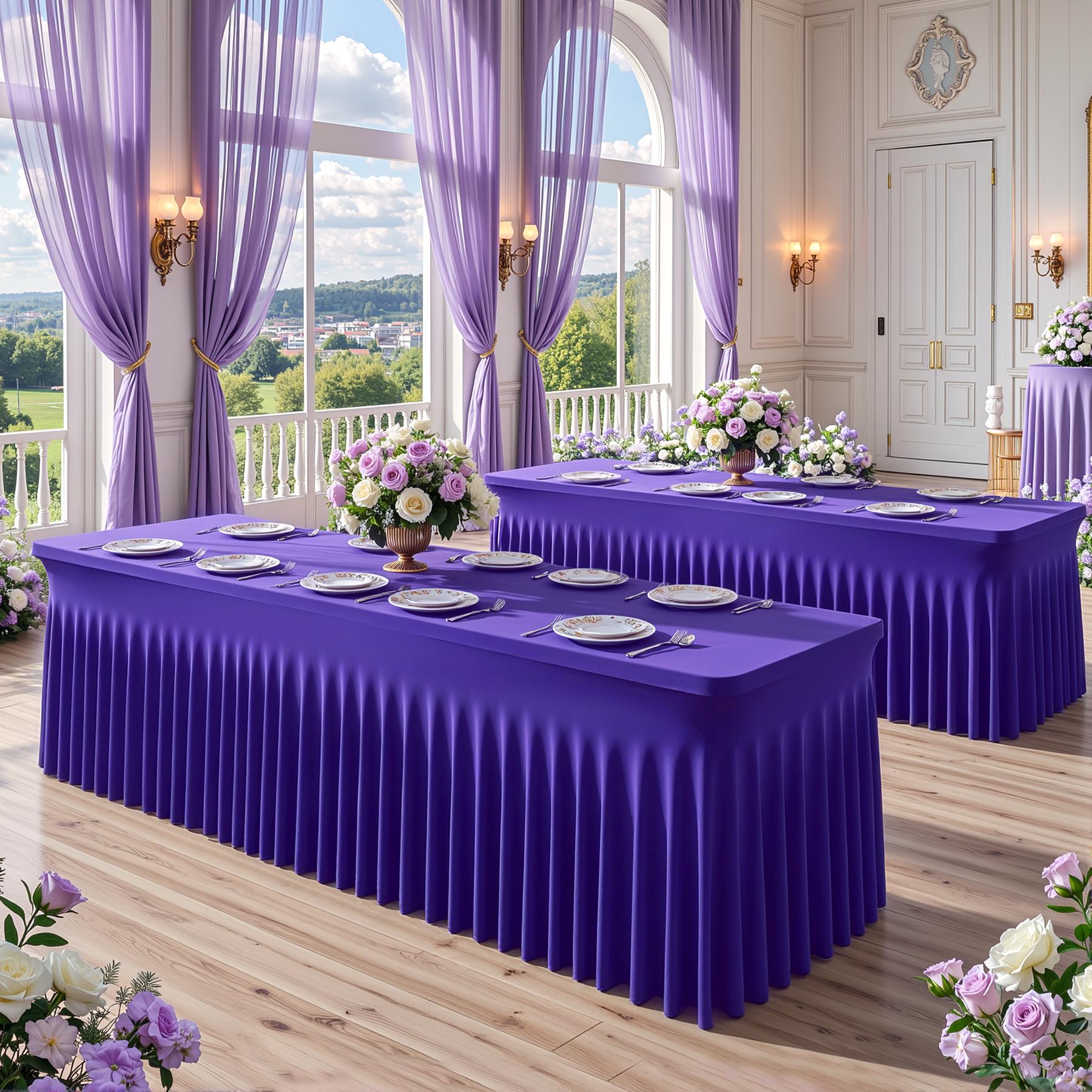 4/6/8FT Spandex Tablecloths for Rectangle Tables Wrinkle Free Washable  Table Cloth Rectangle Stretch Fitted Table Cover with Skirt for Wedding Birthday Party Banquet Baby Shower Buffet Event Summer Vibes Outdoor Fun