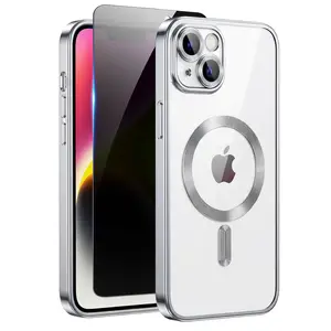 Magnetic for iPhone 14 Case with Privacy Screen Protector & Full Camera Cover,Shockproof Clear Phone Case Compatible with MagSafe for iPhone 14
