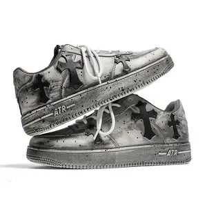 2025 Men's Autumn American Platform Sneakers Niche Chain Cross Graffiti Internet Hot Sports Casual Trainer Mrt-877-White Closed Boy Footwear Athletic Runner