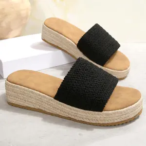 Women's Platform Wedge Sandals Open Toe Summer Espadrilles Beach Raffia Slip On Cute Woven Dress Comfortable Indoor Outdoor Shoes