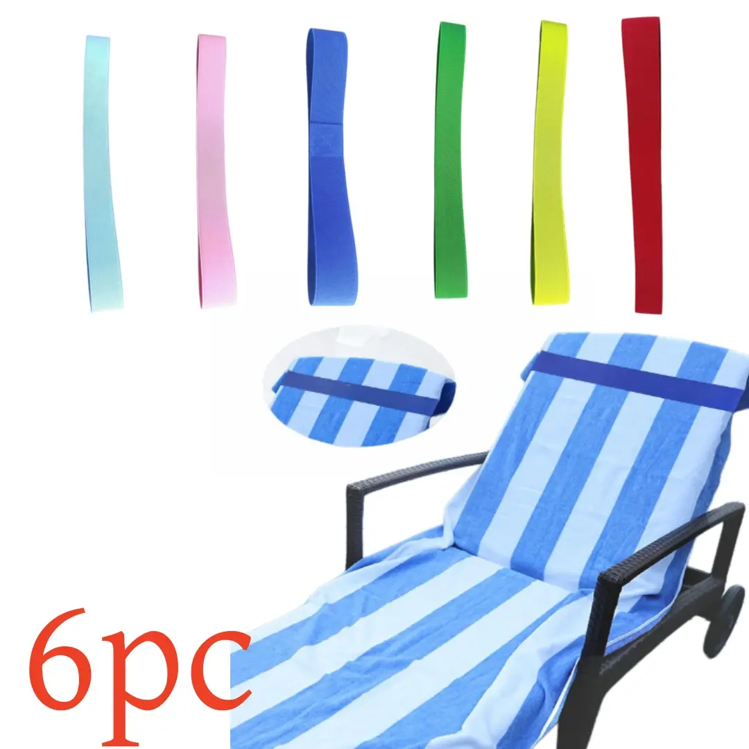 Towel Bands (6 Pack) - Stretch Beach Towel Clips for Beach Cruise Pool Chairs, Lounge Towel Holder Elastic, Cruise Ship Essentials (A Mix 6 Colors)
