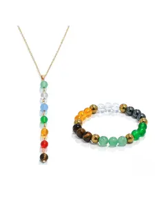Trendy Boho Style Natural Stone Beaded Bracelet and Necklace Set for Couples Featuring Malachite Tiger Eye and Colorful Gemstone Charms Unisex Fashion Jewelry Gift