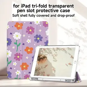 For Ipad Tri-Fold Transparent Pen Slot Protective Case Soft Shell Fully Covered And Drop-Proof for iPad for 10th Gen & 7/8/9 Gen Models, Pro 11 2018-2022, Compatible with for ipad Air 4/5/6, 9.7-inch, Sleep/Wake Function, Soft Back Shell Tablet Protector