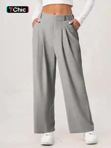 Women's Solid Wide Leg Pants, Casual Chic Trousers, Comfy Casual Fashion Comfy Loose Pocket Trousers for Daily Wear, Ladies Bottoms for All Seasons, Casual Lounge Pants, Womenswear