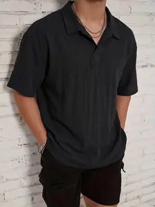 Old Money minimalist ruched Polo shirt made from breathable textured fabric, creating a casual yet sophisticated look.