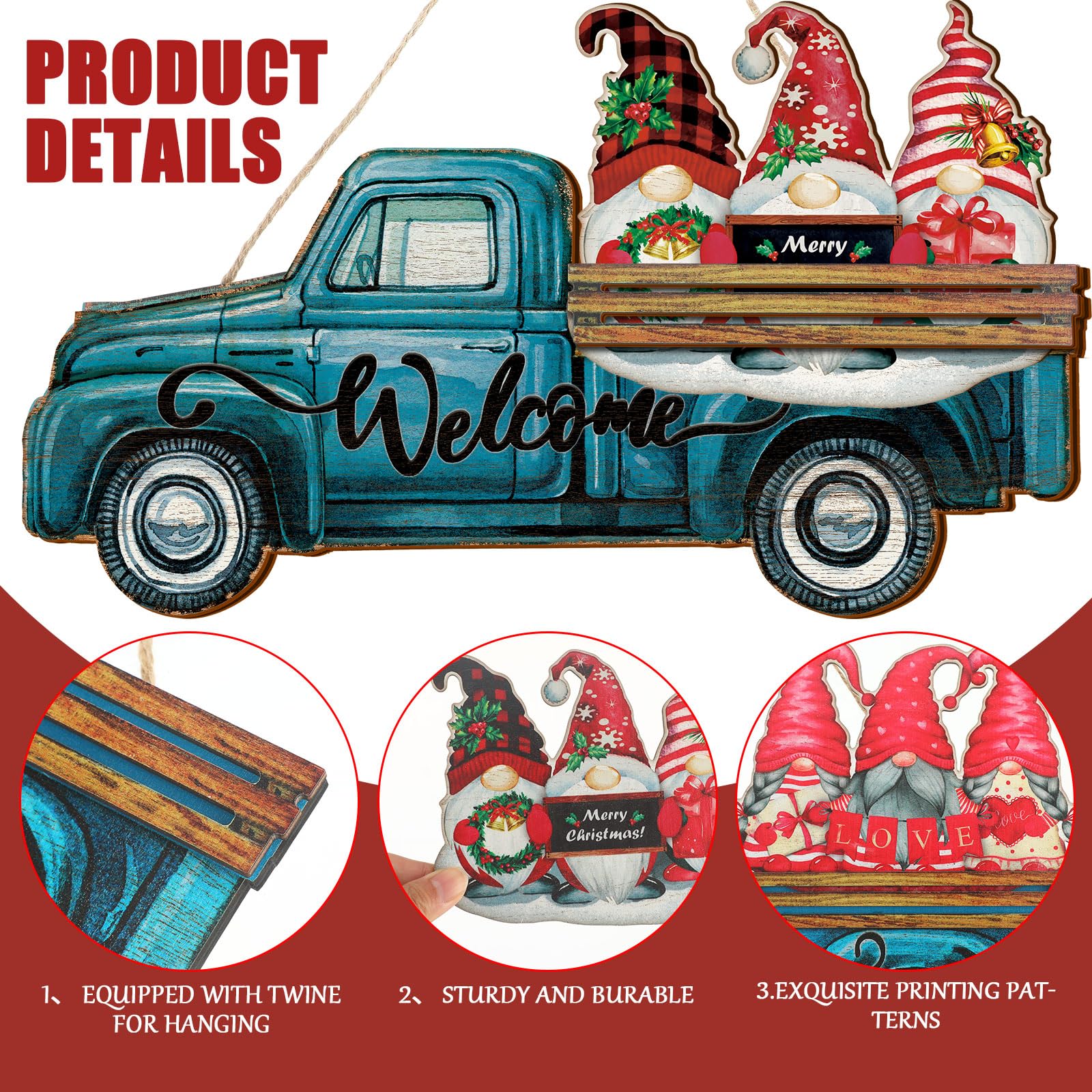 23 Pcs Interchangeable Gnome Welcome Sign for Front Door, Magnetic Seasonal Wooden Truck Door Hanging Decor for Valentines St. Patrick's Day Easter Spring Birthday Holiday Party, Farmhouse Porch Wall Home Decor, Housewarming Gift for Room Office Garden