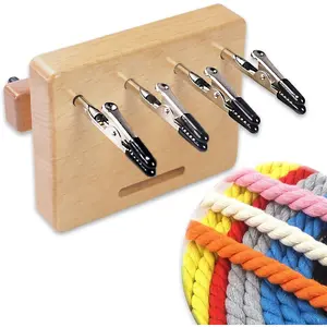 Fringe Twister for Quickly Twisting, 4 Clips Wood Cord Maker Tool, Yarn Fringe Twister for Weaving, Tassel/Rope Making Machine
