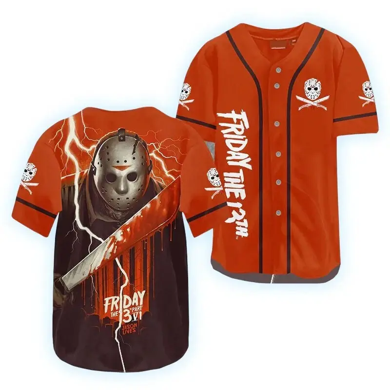 Jason #13 Voorhees Friday Baseball Jersey Red Hip Hop Halloween Cosplay, Spooky Halloween Jersey
