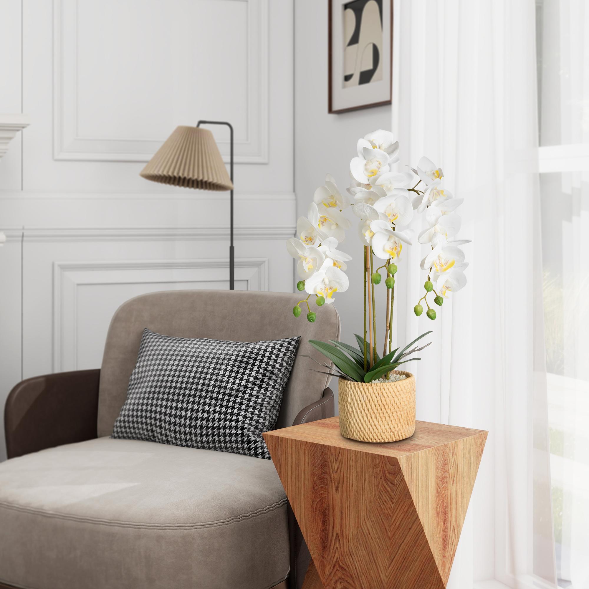 Porch decor.ennva ceramic potted artificial orchid flowers, white faux phalaenopsis for table decoration, realistic artificial flower ornaments suitable for home and office interior decoration Porch decor.ennva ceramic potted artificial orchid flowers, white faux phalaenopsis for table decoration, realistic artificial flower ornaments suitable for home and office interior decoration