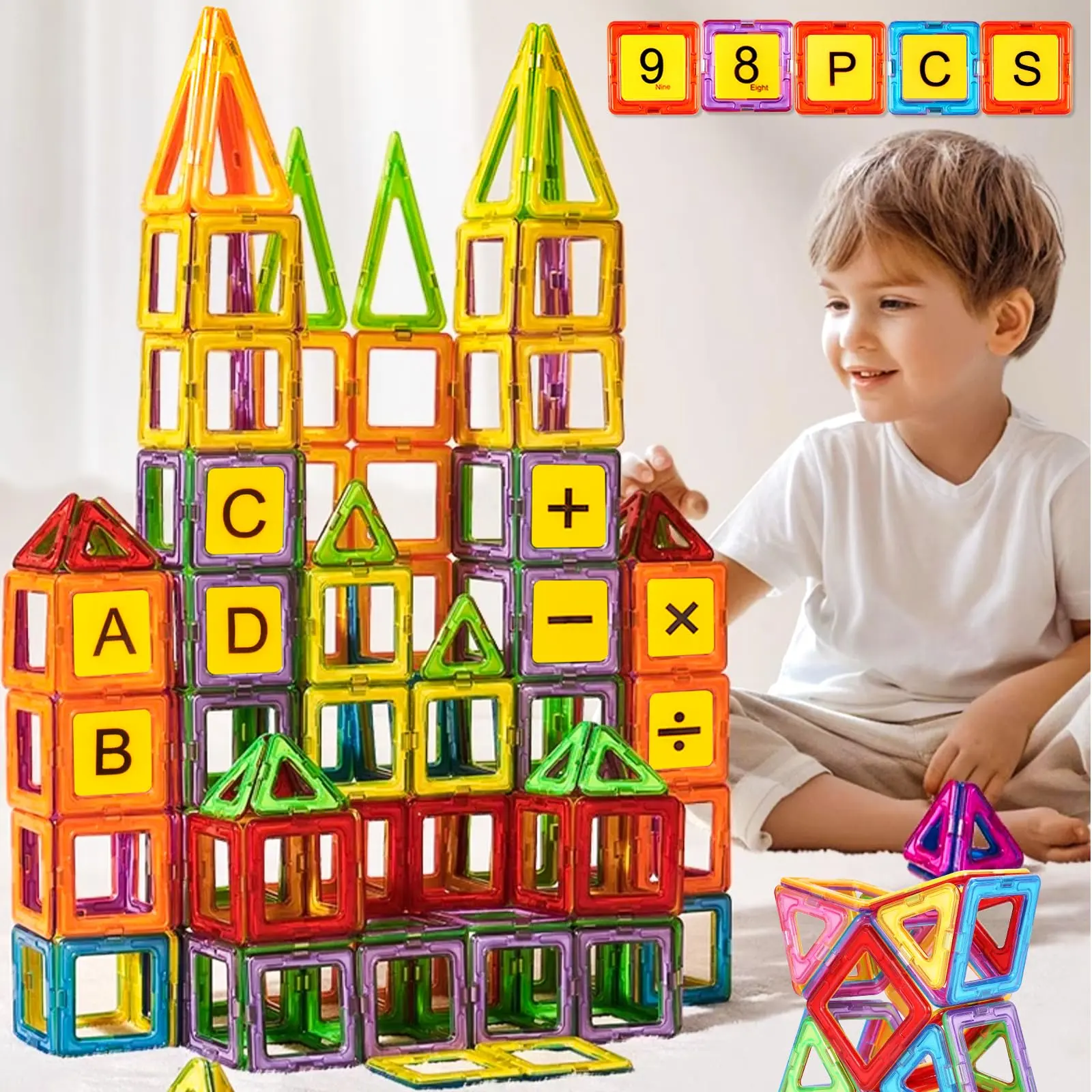 98PCS Magnetic Tiles Building Blocks, STEM Educational Construction Toy for Kids Ages 3+