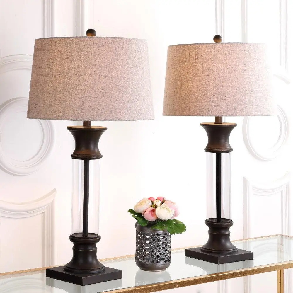 JONATHAN Y Hunter Metal-Glass LED Table Lamp - Home Decor Lighting for Bedroom, Living Room, Dorms