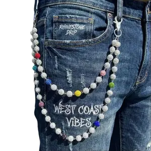 1pc Fashion Street Hip-Hop Pants Chain Handmade Ceramic Rhinestone Ball Waist Chain Unisex Body Chain Accessory For Daily Wear Multicolor Iron Alloy Non-Stretch
