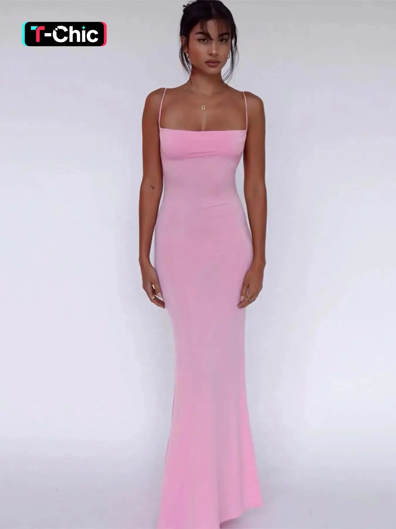 Women's Solid Plain Knitted Backless Cami Bodycon Dress - Adjustable Straps, Sleeveless, Maxi Length Slim Fit Dress for Parties, Dates, Bodycon Dresses, Machine Wash