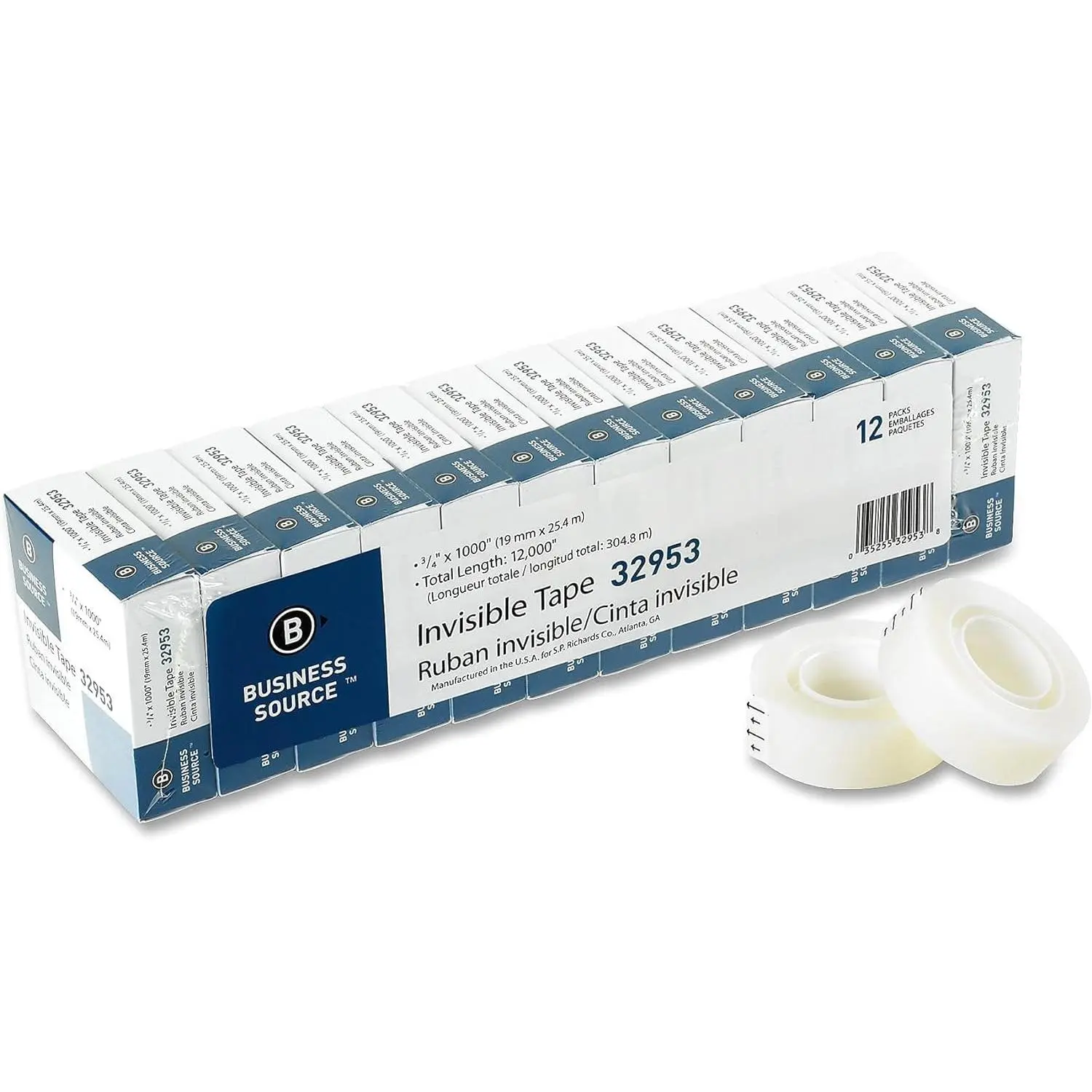 Business Source Premium Invisible Tape for Office and Home Use, Clear, 12 Rolls