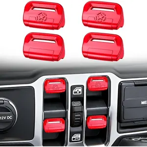 Upgraded Window Switch Button Covers for Jeep Wrangler JL JLU 2018-2024 2025 & Gladiator JT 2020 2021 2022 2023 2024 2025 for Jeep Wrangler 4xe Accessories, Star Red, 4pcs