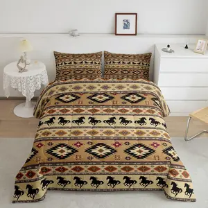 Kids Western Comforter Set ,Southwestern Aztec Bedding Set Boys Girls Boho Horse Comforter Bohemian Rustic Country Teens Duvet Set Bedroom Decor