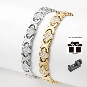 Cooper Bracelet Lucky 4-Leaf Clover Couple Bracelets,Titanium Steel Magnetic Link Set -His & Hers Gift,Unisex Charm.Attract Good Vibes.Maximalist Jewelry Trendy Stack Bangle-MothersDayGift