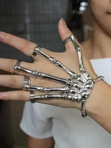 Rave Ready Skeleton Hand Chain | Punk Goth Bracelet for Music Festivals & Night Outs, Unisex Statement Jewelry