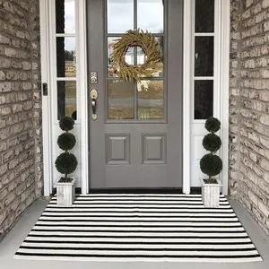 Black and White Rug 3x5, Washable Outdoor Rug for Porch Cotton Woven Farmhouse Indoor Outdoor Rugs,Layered Welcome Door Mat,Floor Throw Carpet for Front Door Decor Kitchen