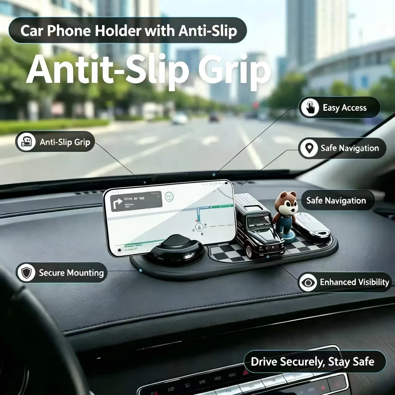 【DealsForYouDays】Universal Anti-Slip Car Dashboard Mat with 360°Rotating Phone Holder - Multi-FunctionalOrganizer Pad for Phones, Sunglasses, Keys, andDaily Essentials 1 CarPlay Screen Slot MountInterior Accessories