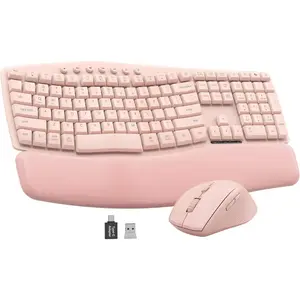 Keyboard and  Combo, 30dB Quiet  Wave Keyboard Set with Soft Leather Palm Rest, Dual-System  for Windows/, Ideal for Business Teams  Office -  MA41