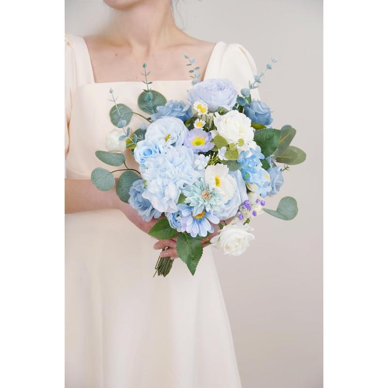 Artificial Flower Combination Box Set Artificial Flower Loose Leaves and Stems DIY Wedding Center Bouquet Bride Wedding  Shower(Fresh Light Blue)