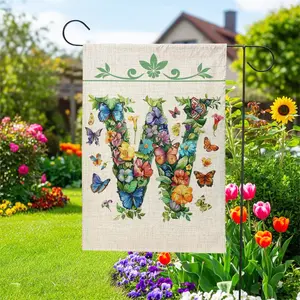 Monogram Letter Garden Flag Butterfly Floral Initial Outdoor Decor 12x18 Inch Double Sided Burlap Spring Summer Welcome Yard Flag Have The Day You Deserve Front Porch Farmhouse Aesthetic (ONLY FLAG) outdoorfun