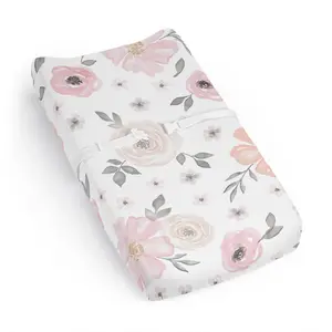 Sweet Jojo Designs Baby Changing Pad Cover Sheet (Pink/Grey Boho Floral) for Girls, Infant/Newborn Diaper Table Change Mat Covers (Blush, Rose, Gray, Flower, Bohemian, Farmhouse, Wildflower, Elegant)