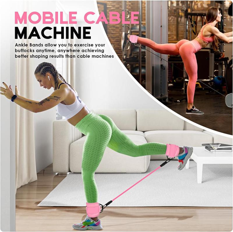 Ankle Resistance Bands, Ankle Bands for Working Out with Cuffs, Resistance Bands for Leg Butt Training Workout Equipment for Kickbacks Hip Gluteus Training Exercises, Ankle Strap with Exercise Bands resistant cable machine attachment Pad Stretching Gear