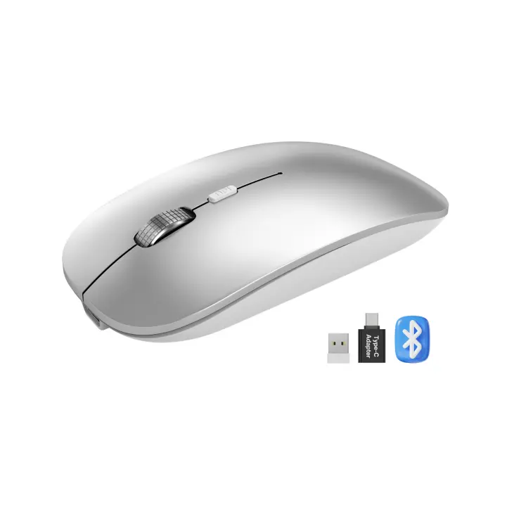 SABLUTE M31 Tri-Mode Wireless Mouse, Rechargeable BT5.2 & 2.4G, 3-Device Switch, Slim Silent Metallic Silver for MacBook iPad Windows