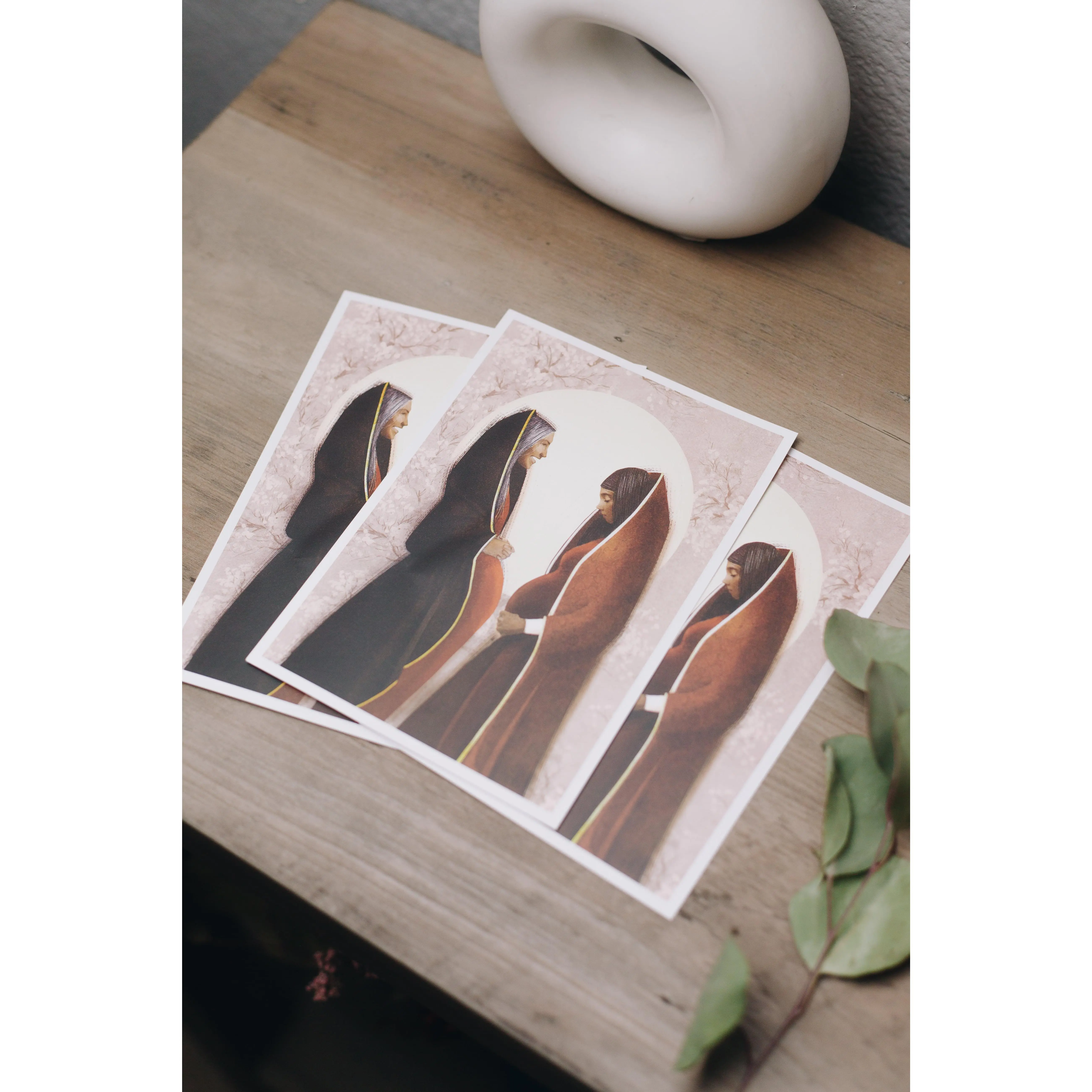 Visitation Prayer Card 3-Pack, Catholic Prayer Cards with Luke 1:45 Scripture, Mary and Elizabeth Religious Art Prints, Christian Faith Cards, Bible Prayer Decor, Catholic Gift for Women by Blessed Is She