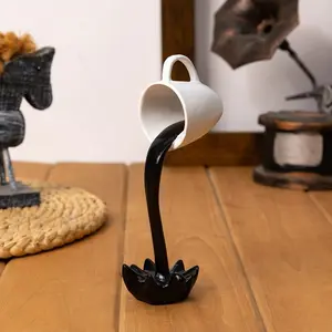 Floating Overflow Coffee Cup Sculpture, Resin Reverse Flow Mug Art Decor, Kitchen Counter, Home Office Desk Decoration