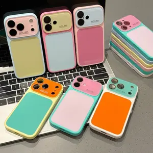 Two Tone Macaron Color Block Phone Case, Matte Anti Fingerprint Hard PC Soft TPU Hybrid Shockproof Cover, Raised Full Camera Lens Protection Slim Cute Pastel Candy Protective Case for iPhone 17Promax/16/15/14/13/12