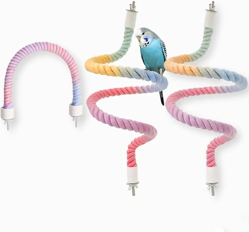 3PCS Gradient Rope Bird Perches - Bendable Iron Wire Design, Climbing & Chewing Toy, Stress Relief Cage Accessory with Gaskets, 2 Long + 1 Short for Parakeets & Parrots, Small Bird Universal Fit