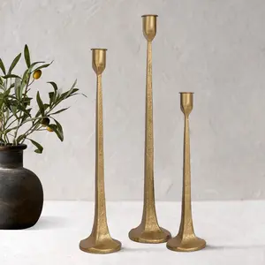 Iron Taper Candle Holder Set of 3 - Decorative Tall Candle Stand, Candlestick Holder for Wedding, Dining Table, Party Decoration (Antique Brass)