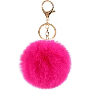 Cute Faux Rabbit Fur Ball Pom Pom Keychain - Colorful Soft Plush Pompoms Car Key Ring Handbag Purse Charm