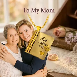 Love Letter Book Necklace for Mom - "Best Mom Ever" Engraved Pendant Jewelry | Sentimental Mother's Day Memorial Gift with Special Box