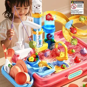 Electric Water Spray Kids Pool Toy with Four Table Legs, Sink Game, Floating Fishing Game, Sensory Water Table, Summer Gift, Water Spinner