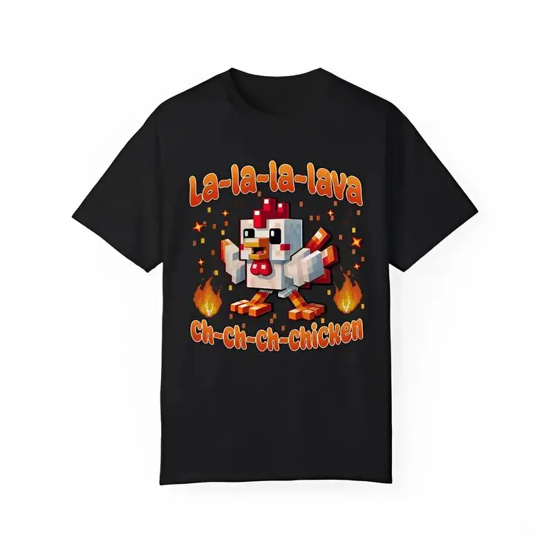 Women's Minecraft-Inspired Lava Chicken Gamer T-Shirt - Funny Graphic Tees, Printed Cotton Short-Sleeve Round Neck Tapered Streetwear Top with Soft Fabric, Tshirt, Casual, Fit, Digital Print, Gamer Tee, Shortsleeve, 100% Cotton, Graphic Print