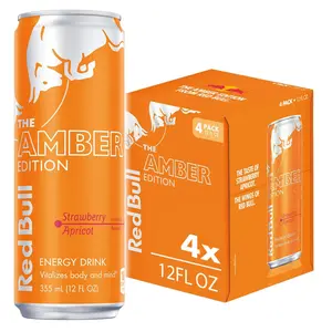 Red Bull Amber Edition Energy Drink, Strawberry Apricot, 114mg Caffeine, 12 fl. oz., Pack of 4 Cans