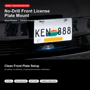 Tesla Model 3 Highland Front License Plate Mount 2023-2025, No-Drill Quick Release Camera-Compatible Aluminum Bracket