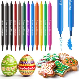 Edible Markers for Cookie Decorating,12Pcs Food Coloring Pens, Double Side Food Grade Pens with Fine & Thick Tip for Decorating Fondant, Cakes, Cookies, Easter Eggs, Frosting, Macaron