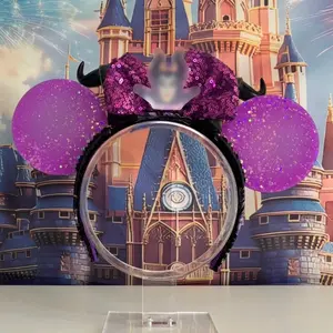 Mouse Ear Headband: Purple Glow-in-the-Dark for Adults - Handcrafted Sparkly Ears with Glitter & Grosgrain Ribbon Lining for Comfort & Durability
