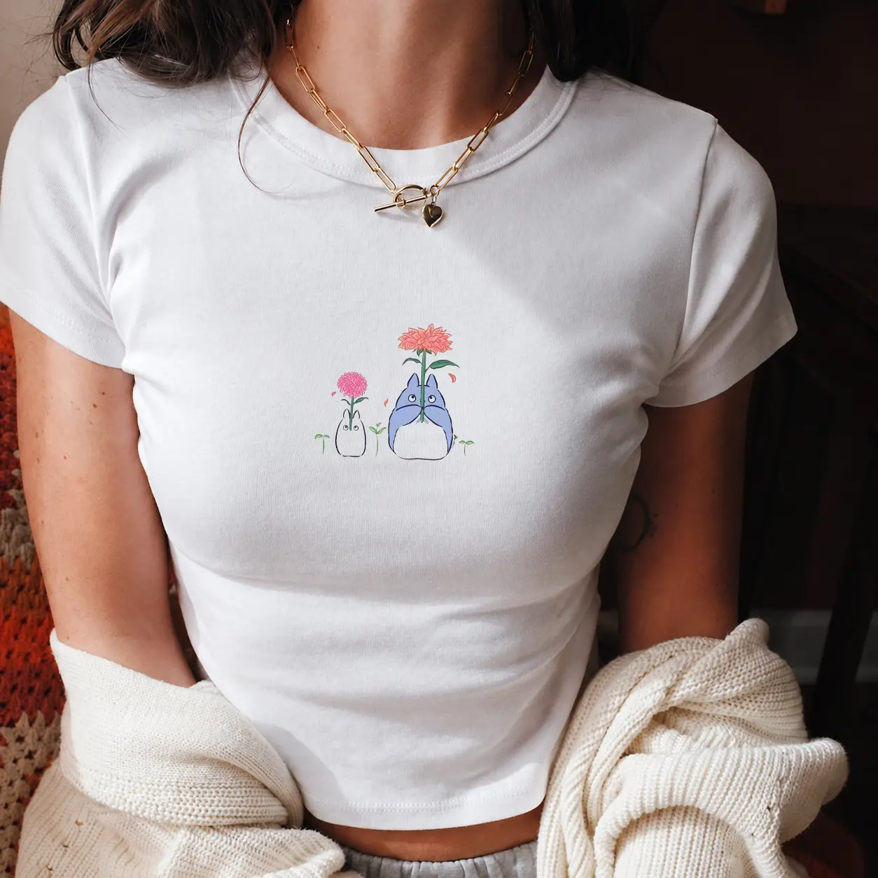 Totoro Baby Tee, My Neighbor Totoro Shirt, Studio Ghibli Tee, Anime Graphic Tee, Ghibli Fan Shirt, Y2K, Kawaii, Vintage, Harajuku, Trendy, Gift for Women
